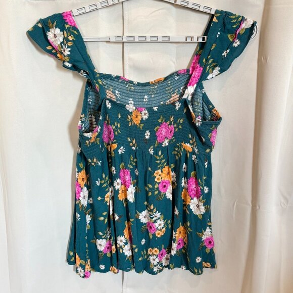 Torrid Womens Top Plus Size‎ 3X Green Floral Flutter Fairy Boho Peplum Hem 18567 - Picture 2 of 9